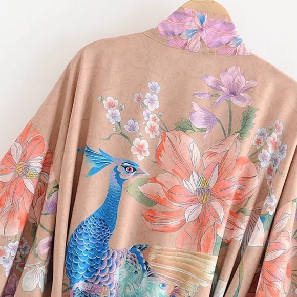 🔥LAST 1🔥NWT LIGHTWEIGHT PEACOCK PRINT BOHO KIMONO - Picture 5 of 12